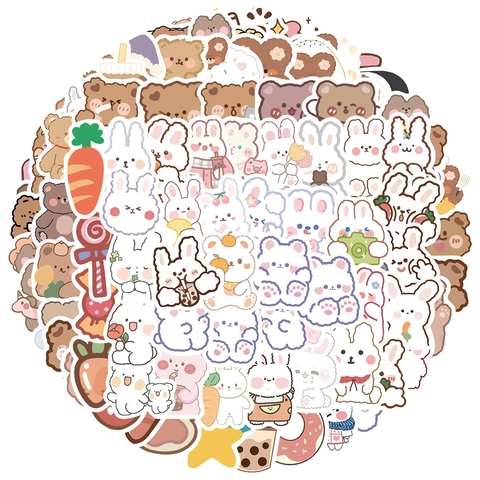 Σετ Αυτοκόλλητα DIY Kawaii Αρκούδα Κουνέλι Κινουμένων Σχεδίων Αδιάβροχα Αυτοκόλλητα PVC για Παγούρι Τηλέφωνο Διακόσμηση