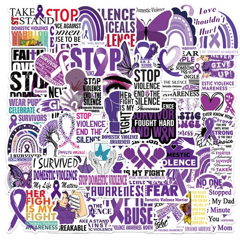 Waterproof PVC Domestic Violence Awareness Stickers For Laptop Luggage Purple Ribbon Butterfly Heart Inspirational Decals