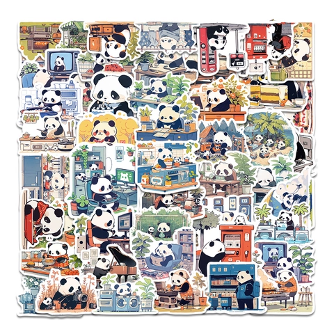 50 Pièces Autocollants Graffiti Panda Dessin Animé Imperméables PVC Pour Ordinateur Portable Valise Moto Skateboard Guitare Décoration