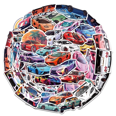 Cartoon Sportwagen Aufkleber Wasserdicht PVC Supercar Decals Für DIY Laptop Gepäck Skateboard Handyhülle Dekoration