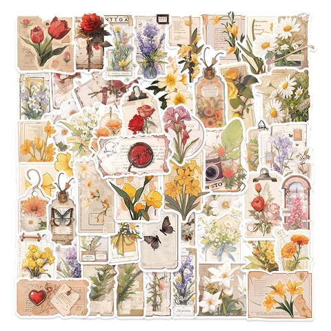 Adesivi Floreali Vintage Retro Botanici Farfalla Scrapbooking per Journal Planner Adesivi Impermeabili in PVC Art Deco