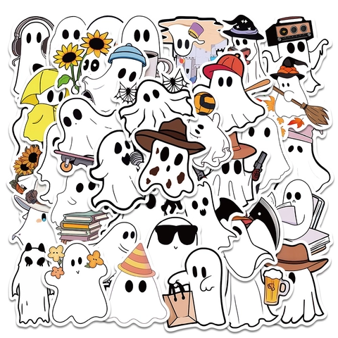 Cute Ghost Cartoon Stickers Waterproof PVC Matte Decals For Scrapbooking Phone Case Luggage Halloween DIY Decoration Art Stickers