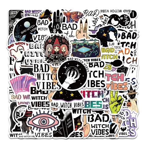 Bad Witch Vibes Adesivi Impermeabile PVC Gotico Strega Decals per Laptop Valigia Diario Frigorifero Decorazione