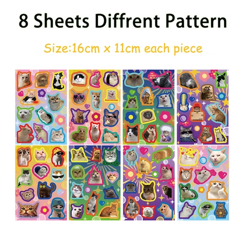 Funny Cartoon Cat Meme Stickers DIY Waterproof PVC Decals For Laptop Phone Case Luggage Journal Decoration Cute Stickers