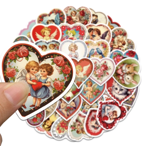 Adesivi Vintage a Cuore in PVC Impermeabile Illustrazione Vittoriana Decalcomanie per DIY Scrapbooking Journaling Laptop Telefono Decor