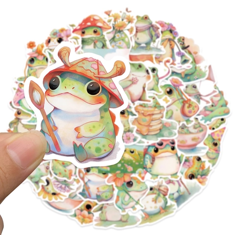 50 Stück Niedliche Dicke Frosch PVC Wasserdichte Aufkleber Kawaii Handgemalte Aquarell Tiere Dekore Für Laptop Handy Tagebuch