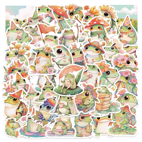 50 Stück Niedliche Dicke Frosch PVC Wasserdichte Aufkleber Kawaii Handgemalte Aquarell Tiere Dekore Für Laptop Handy Tagebuch