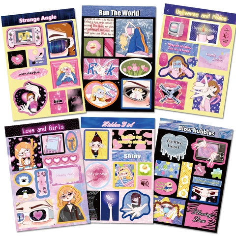 Autocollants de Fille Anime Rétro Y2K en PVC Imperméable pour DIY Scrapbook Journal Ordinateur Décoration Coque Téléphone