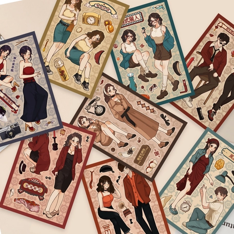 Adesivi Ragazza Stile Vintage Hong Kong Decalcomanie Decorative in PVC Opaco Per Scrapbooking Fai-Da-Te Diario Cover Telefono Illustrazioni