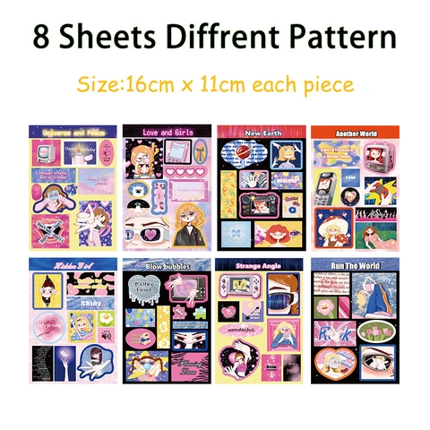 Autocollants de Fille Anime Rétro Y2K en PVC Imperméable pour DIY Scrapbook Journal Ordinateur Décoration Coque Téléphone