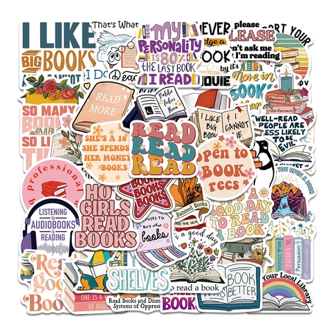 Waterproof PVC Book Reading Graffiti Stickers Cartoon Decorative Decals For Laptop Water Bottle Luggage Library Theme Gift