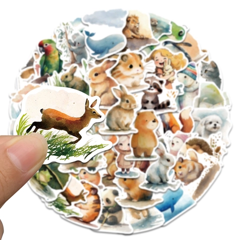 Watercolor Animal Graffiti Stickers Waterproof PVC Cartoon Decals For Kids Students Laptop Luggage Stationery Decor