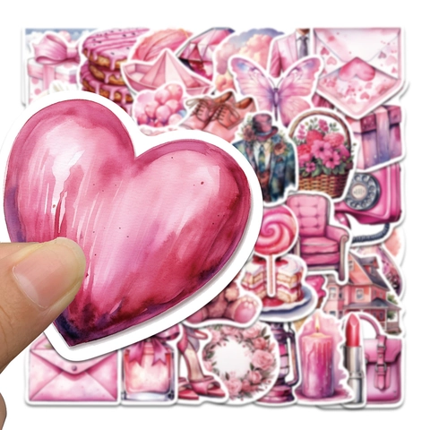 Adesivi Impermeabili in PVC a Tema Matrimonio Romantico Rosa per Scrapbook Laptop Casco Frigorifero Adesivi Decorativi Fai-da-te Stile Disegnato a Mano