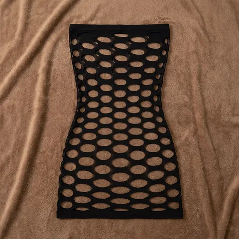 Lingerie Sexy da Donna in Rete Nera Calza per il Corpo Traforata Prospettiva Mini Abito Alta Elasticità Intimo per Donna