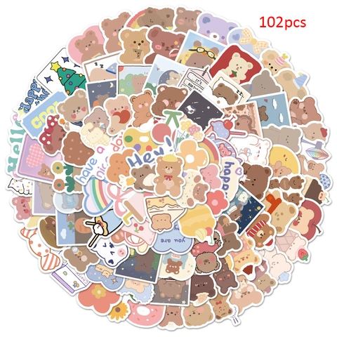 Süße Cartoon Bär Dekorative Aufkleber Für DIY Tagebuch Scrapbooking Laptop Gepäck Wasserdichte PVC Herz Bär Aufkleber Ornamente