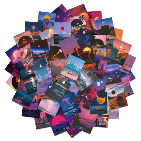 Aesthetic Landscape Stickers Sunset Healing Style Retro Vaporwave Waterproof Decals For Laptop Phone Fridge Journal Decoration