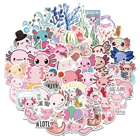 Süße Axolotl Cartoon Aufkleber Wasserdicht PVC Graffiti Abziehbilder Für Laptop Wasserbecher Kühlschrank Skateboard Deko
