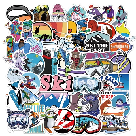 50 Stück Skifahren Outdoor Abenteuer Aufkleber Wasserdicht PVC Graffiti Decals Für Snowboard Helm Laptop Gepäck Skibrille Dekoration