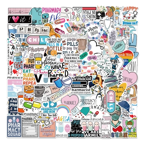 Waterproof Medical Nursing Theme Stickers Cartoon Nurse Doctor Pharmacy Designs For Water Bottle Laptop Suitcase Decor