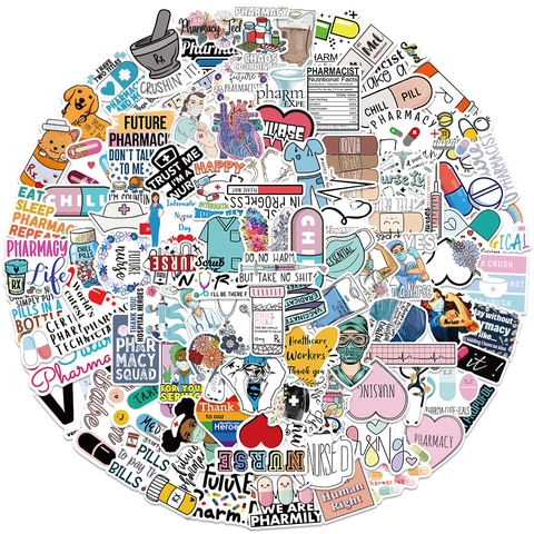 Waterproof Medical Nursing Theme Stickers Cartoon Nurse Doctor Pharmacy Designs For Water Bottle Laptop Suitcase Decor