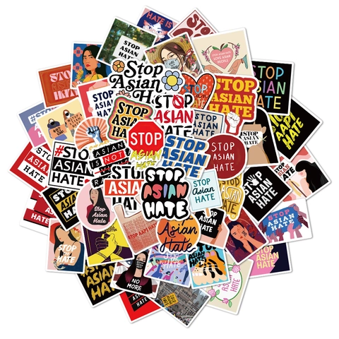 Stop Asian Hate Waterproof Vinyl Stickers Anti-Asian Discrimination Decals For Laptop Water Bottle Skateboard Decor