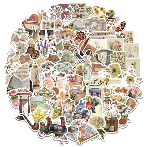 Vintage Aesthetic Decorative Stickers For Scrapbooking Journaling Laptop Luggage Waterproof Retro Botanical Animal Decals