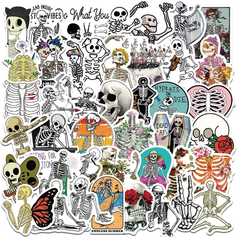 Skeleton Skull Graffiti Stickers Waterproof PVC Decals For Laptop Guitar Skateboard Phone Luggage Punk Gothic Decor