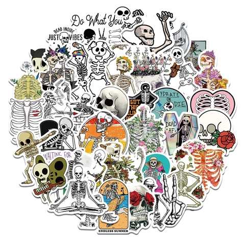 Skeleton Skull Graffiti Stickers Waterproof PVC Decals For Laptop Guitar Skateboard Phone Luggage Punk Gothic Decor