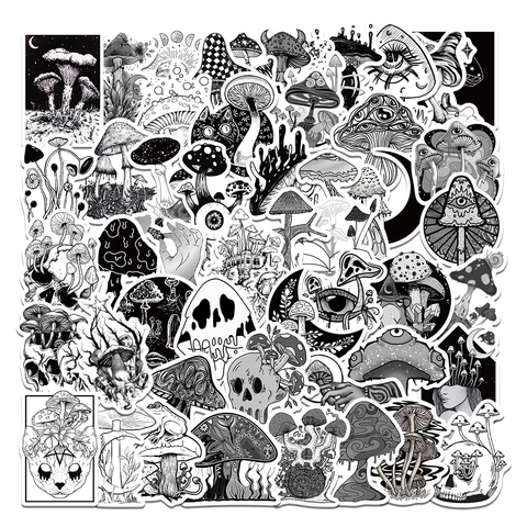 Adesivi Fungo Horror Gotico Bianco e Nero Teschio Stile Punk Impermeabile PVC Graffiti Decalcomanie per Laptop Bagaglio Cancelleria