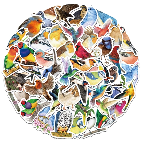 50 Hojas de Pegatinas de Aves en Acuarela Impermeables de PVC Artísticas Calcomanías para Laptop Maleta Scrapbooking Bricolaje Papelería Decoración