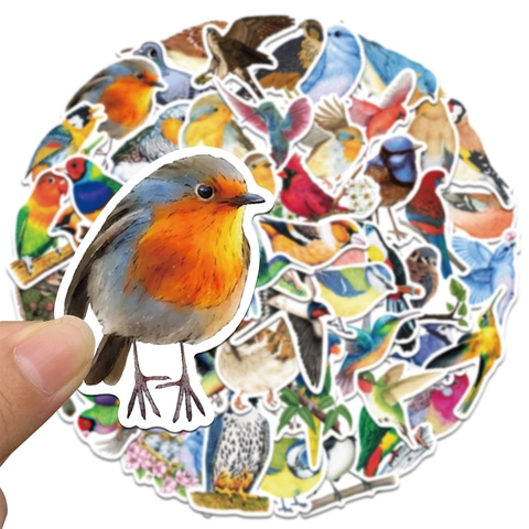50 Hojas de Pegatinas de Aves en Acuarela Impermeables de PVC Artísticas Calcomanías para Laptop Maleta Scrapbooking Bricolaje Papelería Decoración