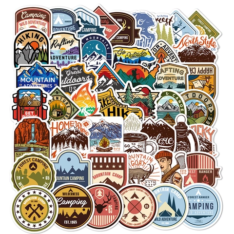 Vintage Outdoor Camping Abenteuer Aufkleber Kollektion Wasserdichte PVC Decals Für Laptop Gepäck Auto Stoßstange Reise Deko