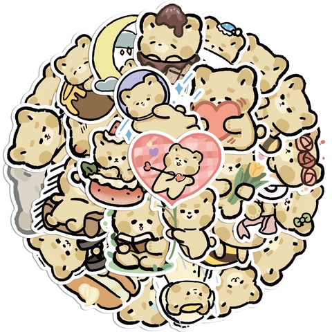 Cute Cartoon Brown Bear Decorative Stickers Waterproof PVC DIY Decals For Suitcase Laptop Phone Guitar Journal Stationery