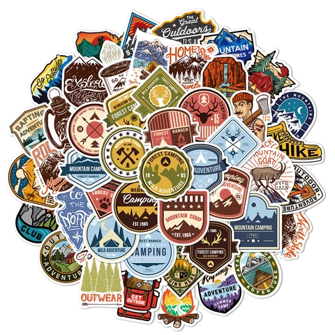 Vintage Outdoor Camping Abenteuer Aufkleber Kollektion Wasserdichte PVC Decals Für Laptop Gepäck Auto Stoßstange Reise Deko