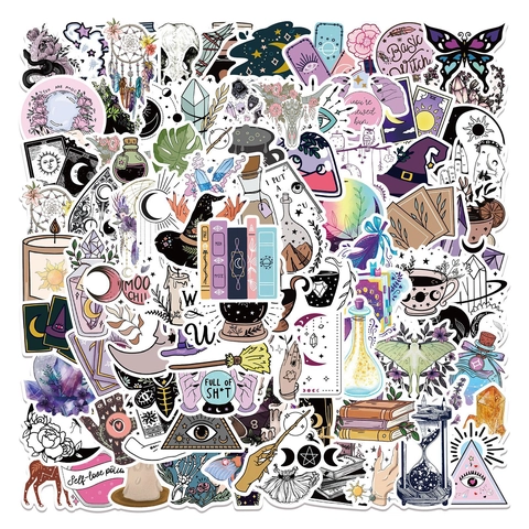 Bedruckte Okkult Hexerei Aufkleber PVC Wasserdicht Boho Tarot Geheimnis Decals Für Laptop Gepäck Tagebuch Scrapbooking DIY Dekoration
