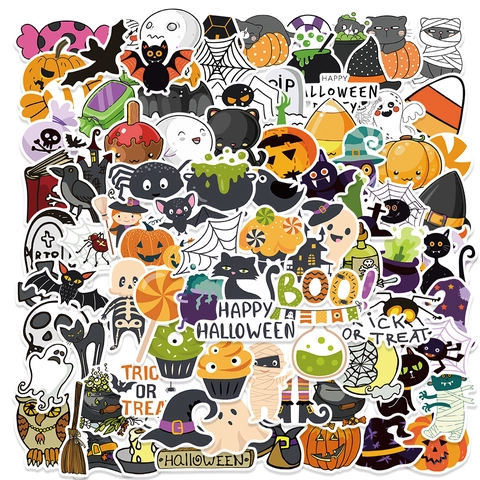 Autocollants d'Halloween Dessin Animé Citrouille Fantôme Squelette Imperméable PVC Décalcomanies pour Bagages Guitare Ordinateur Décoration de Fête DIY