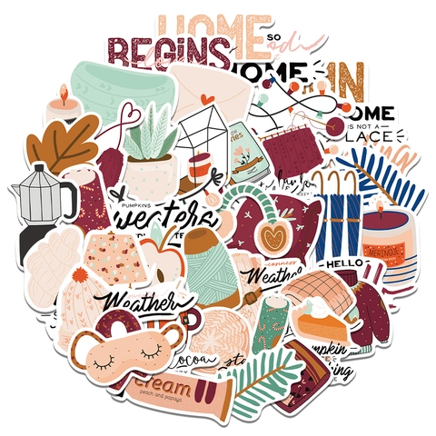 Autocollants Esthétiques d'Automne en PVC Imperméable Décalcomanies Décoratives pour Gourde Ordinateur Valise Scrapbooking Papeterie
