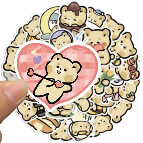 Cute Cartoon Brown Bear Decorative Stickers Waterproof PVC DIY Decals For Suitcase Laptop Phone Guitar Journal Stationery