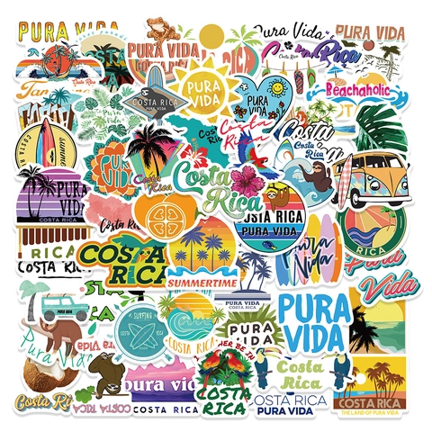 Adesivi di Viaggio Tropicali Costa Rica PVC Impermeabili Decalcomanie Graffiti Assortite per Valigia Laptop Telefono Chitarρα Skateboard Stile Pura Vida
