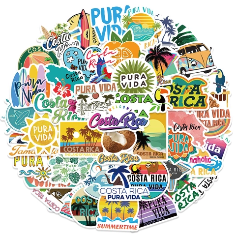 Adesivi di Viaggio Tropicali Costa Rica PVC Impermeabili Decalcomanie Graffiti Assortite per Valigia Laptop Telefono Chitarρα Skateboard Stile Pura Vida