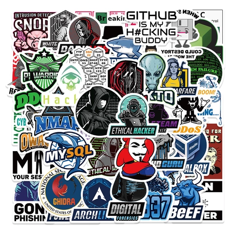 Hacker Themed Waterproof Stickers For Laptop Skateboard Luggage Water Bottle Cybersecurity Programmer Tech Graffiti Decals