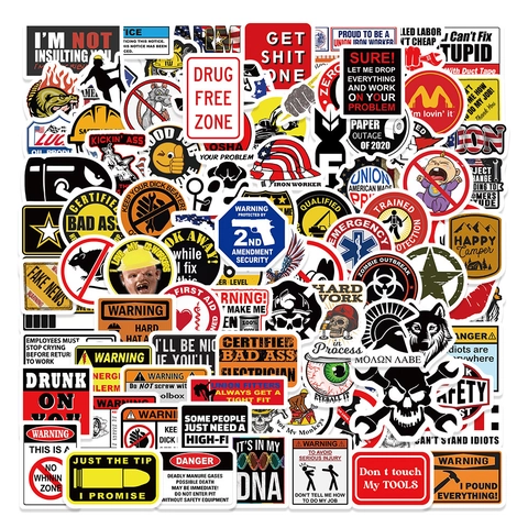 Autocollants en PVC Imperméables pour Casque de Chantier Boîte à Outils Ordinateur Portable Bagages Bouteille d'Eau Slogans d'Avertissement Industriels Graffiti Décalcomanies Décoratives DIY Multicolore