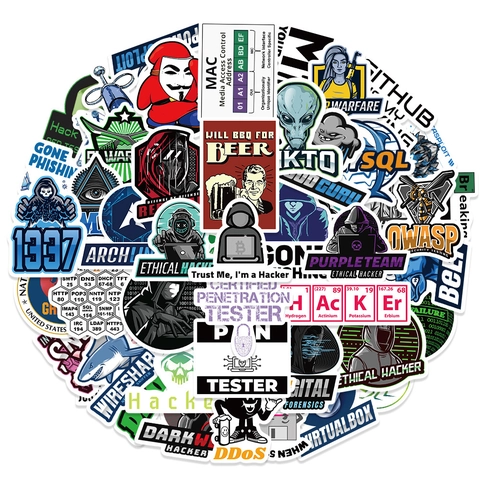 Hacker Themed Waterproof Stickers For Laptop Skateboard Luggage Water Bottle Cybersecurity Programmer Tech Graffiti Decals