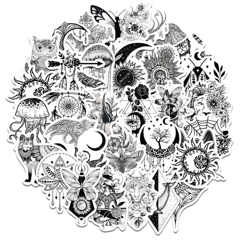 Gothic Mystery Αυτοκόλλητα Μαύρο Λευκό Τέχνη Γραμμής Vinyl Decals για Laptop Skateboard Αποσκευές Μπουκάλι Νερού Τηλέφωνο Αδιάβροχη Διακόσμηση