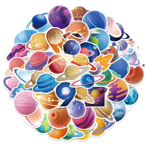 Adesivi Spaziali per Pianeti dei Cartoni Animati Decalcomanie in Vinile per Laptop Bottiglia d'Acqua Scrapbooking Premi Scolastici Adesivi Decorativi per Bambini Regalo