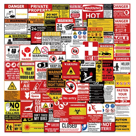Waterproof PVC Warning Safety Stickers For Luggage Laptop Refrigerator Phone Case Danger Caution Sign Decorative Vinyl Decals