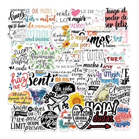Adesivi Con Frasi Ispiratrici in Spagnolo Impermeabili in PVC per Laptop Skateboard Bagaglio Telefono Scrapbooking Decorazione DIY