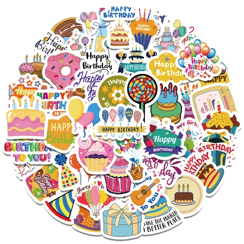 Autocollants Décoratifs en PVC Imperméables Thème Anniversaire Dessin Animé pour Bouteille d'Eau Ordinateur Portable Frigo Téléphone