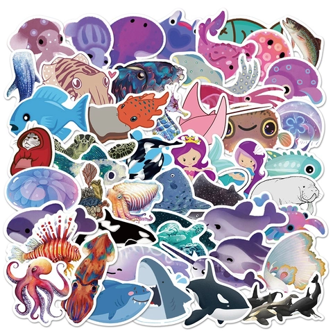 Adesivi Cartoni Animati Vita Marina PVC Impermeabile Animali Oceano Decalcomanie per Laptop Bottiglia Acqua Frigorifero