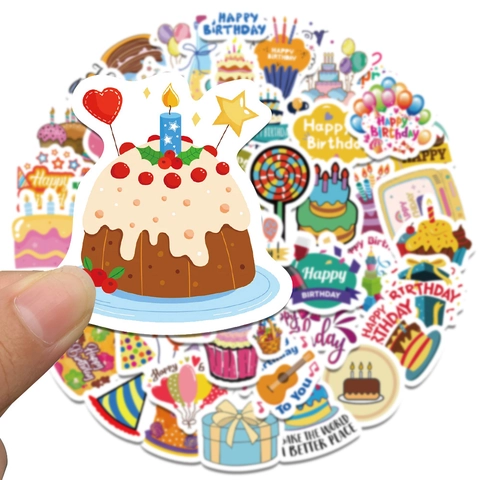 Autocollants Décoratifs en PVC Imperméables Thème Anniversaire Dessin Animé pour Bouteille d'Eau Ordinateur Portable Frigo Téléphone